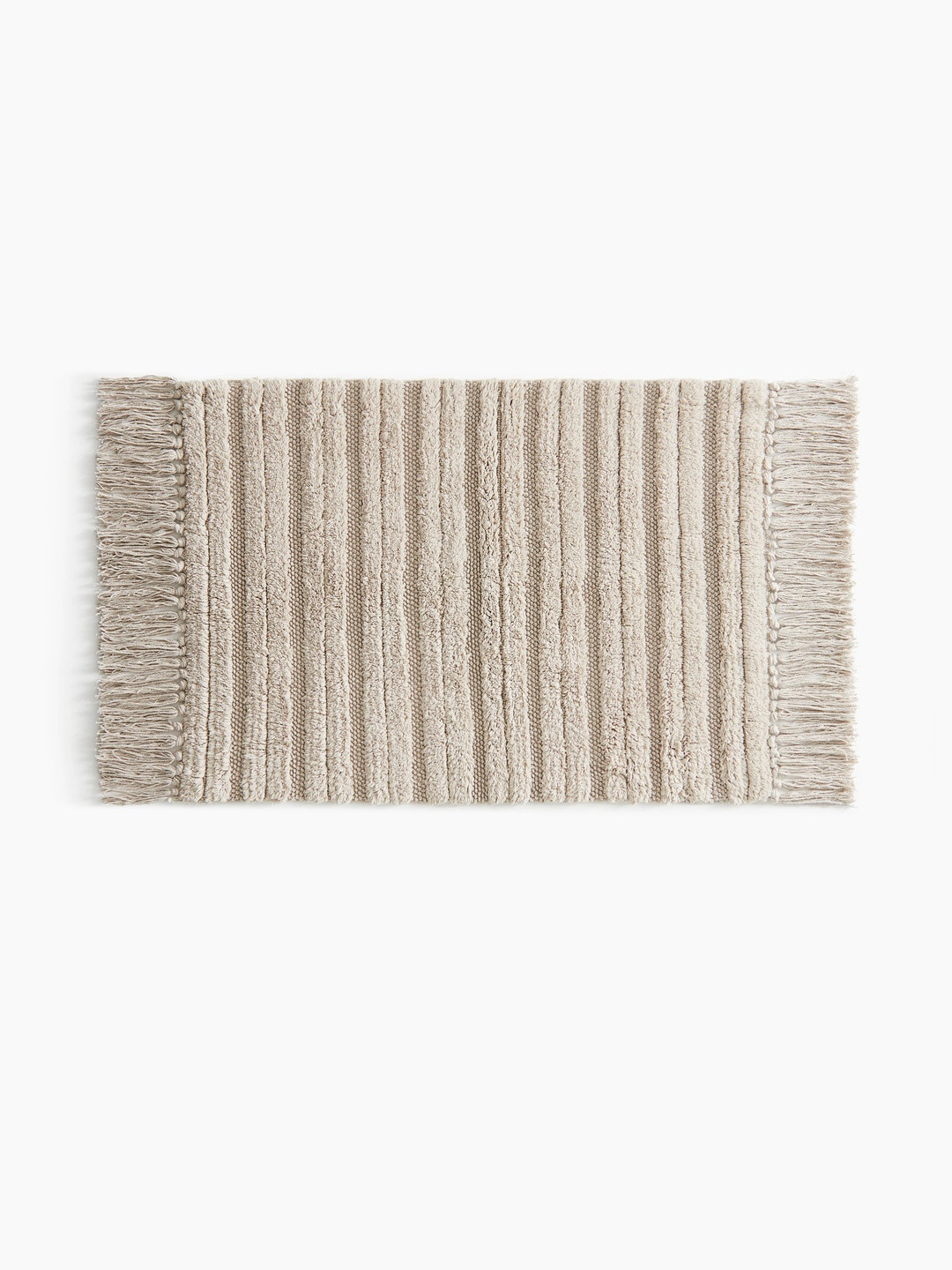 H&M Beige-Coloured Fringed Cotton Bath Mat