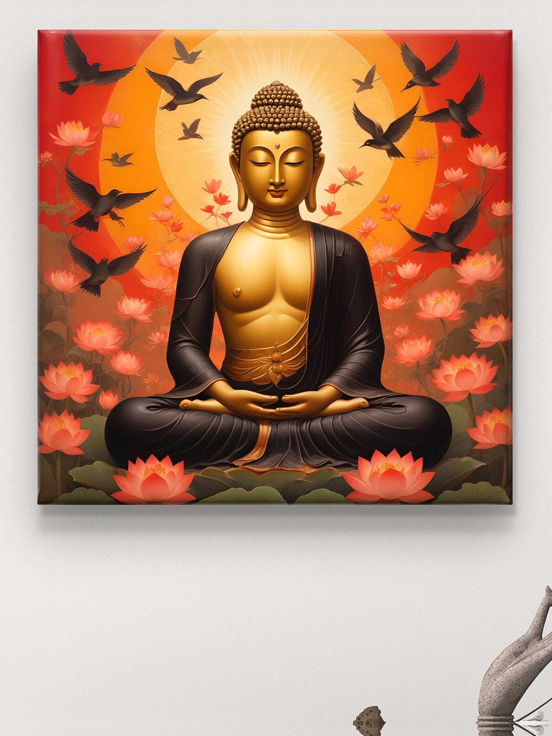 SAF Wooden Framed Lord Buddha Canvas Wall decor Painting