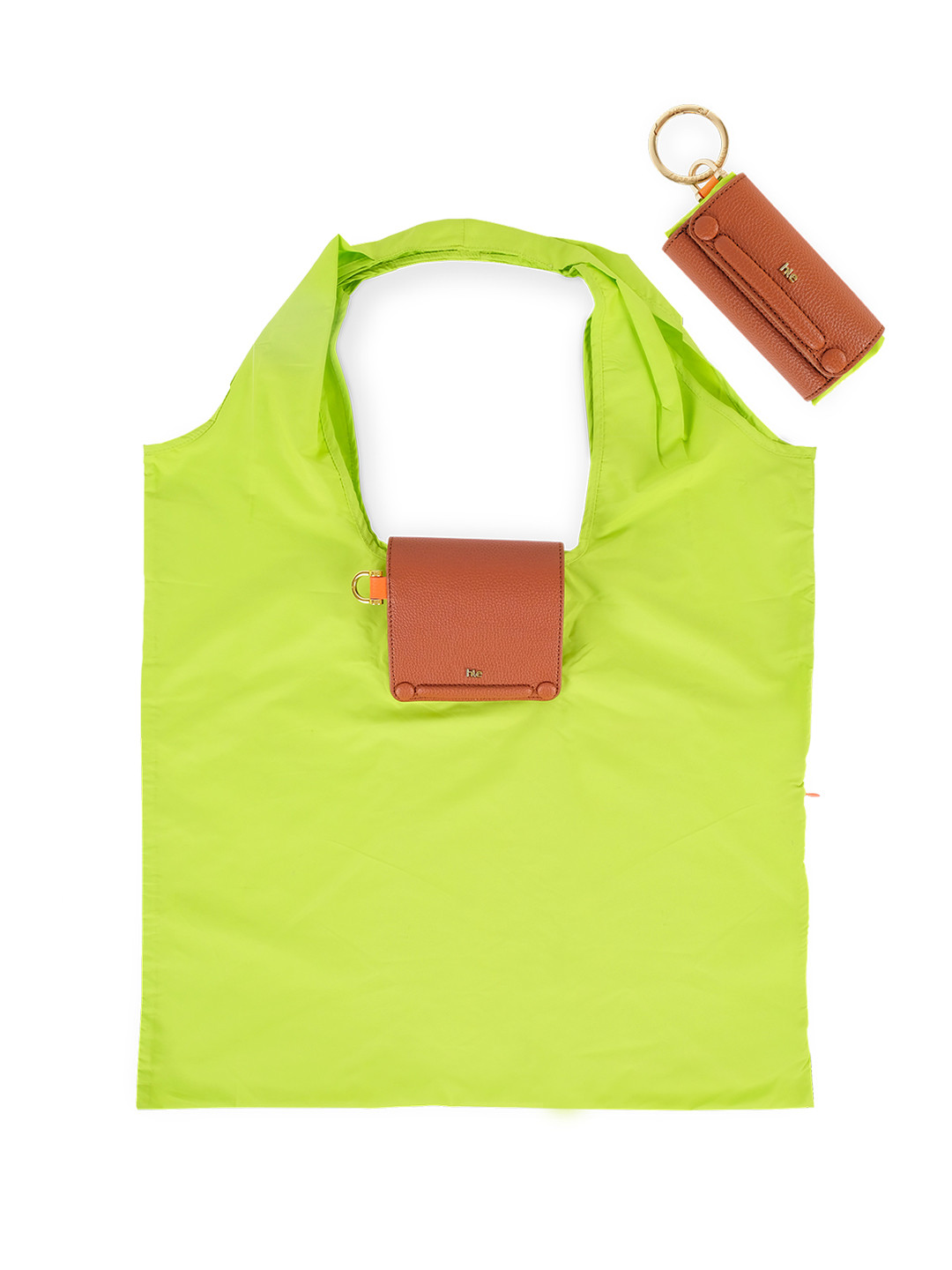 HIE Lepayt Foldable Tote Bag with Detachable Golden Metal Keychain Loop & Leather Cover