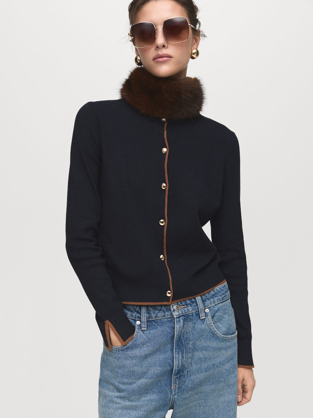 MANGO Contrast Striped Detail Cardigan