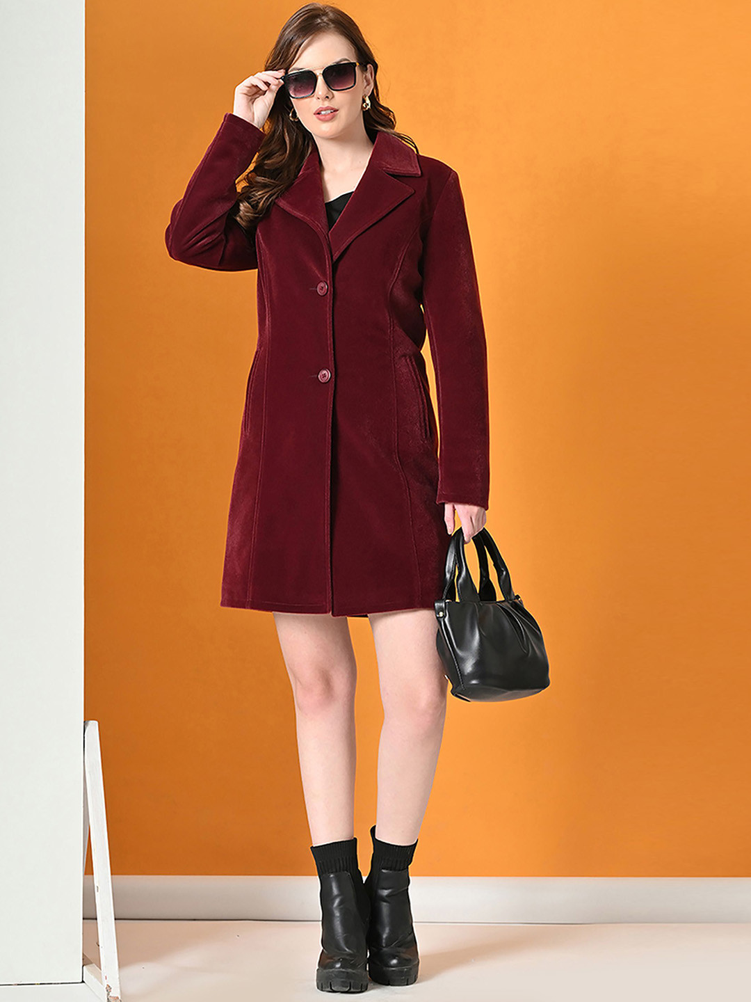 TBOJ Women Notched Lapel Double-Breasted Longline Trench Coat
