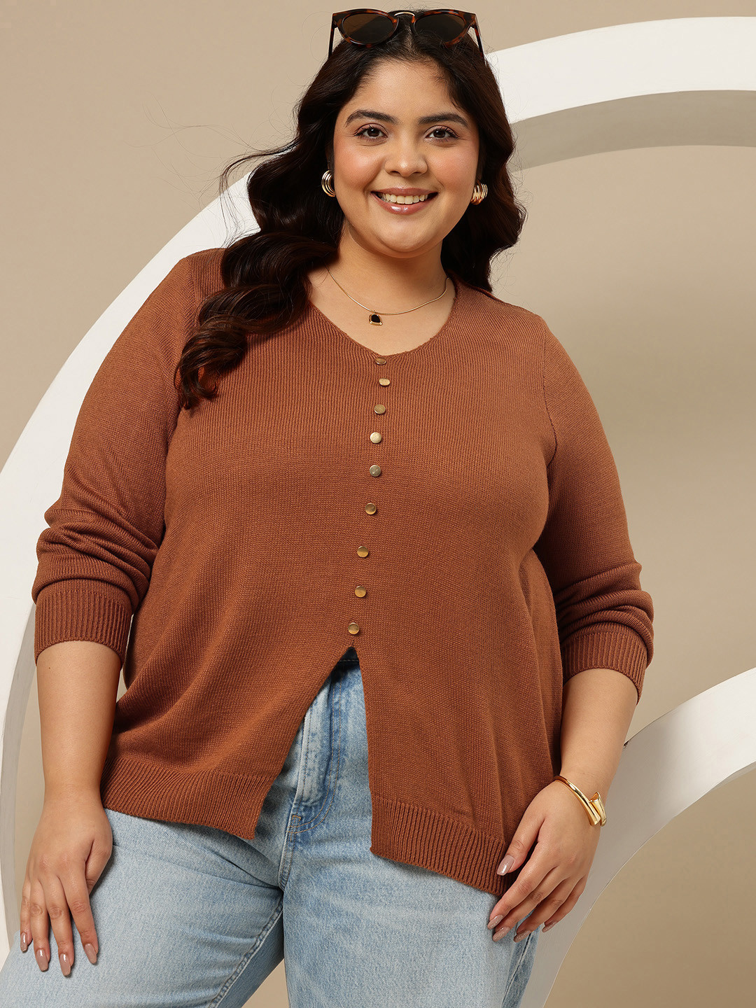 Sztori Plus Size Solid Cardigan