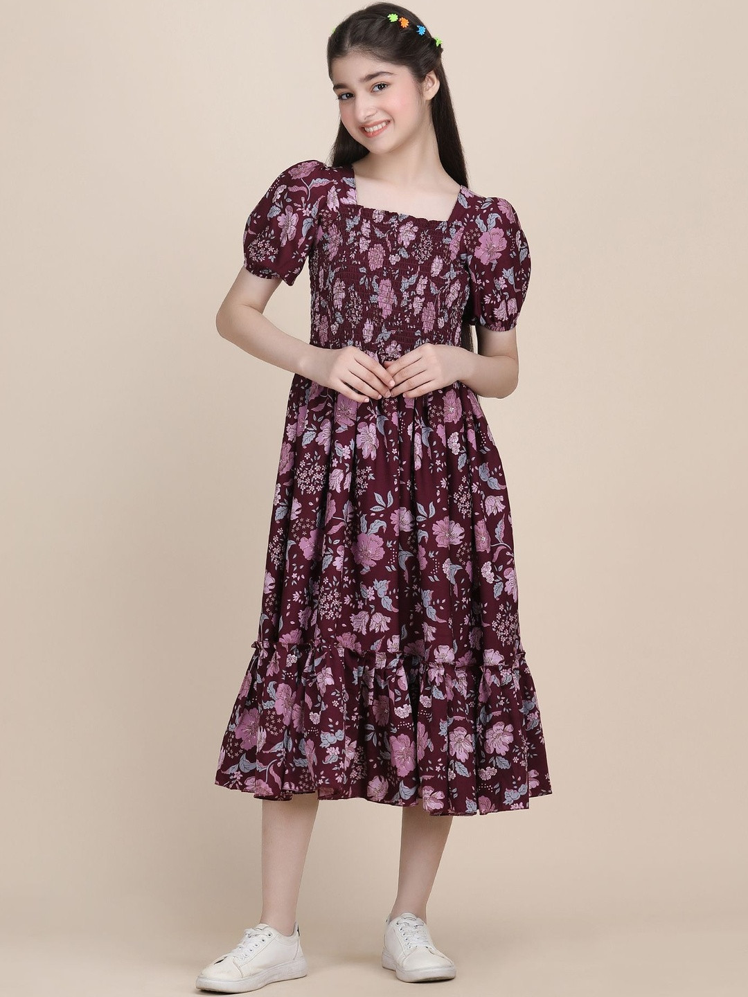 YK Girls Purple Fit and Flare Dress
