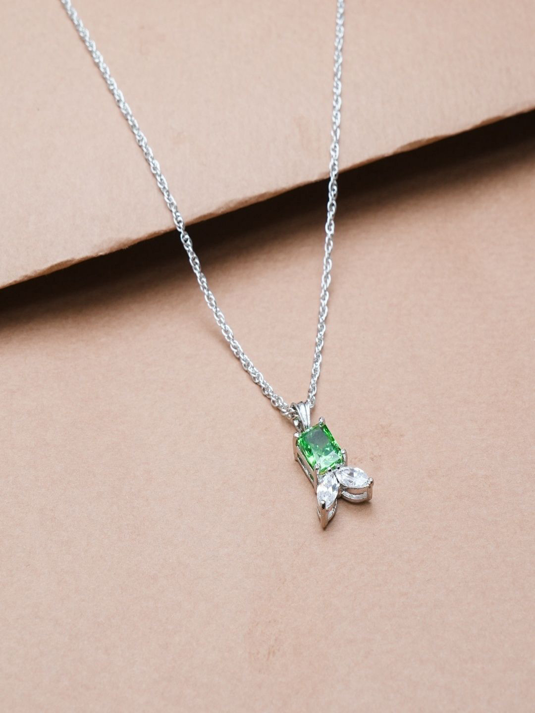TASSYA Silver Plated Radiant Green Chain Pendant
