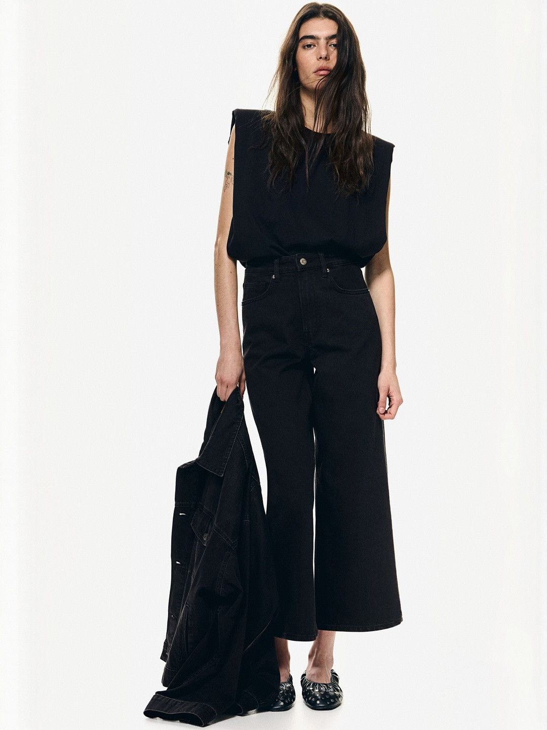 H&M Women Wide High Cropped Jeans