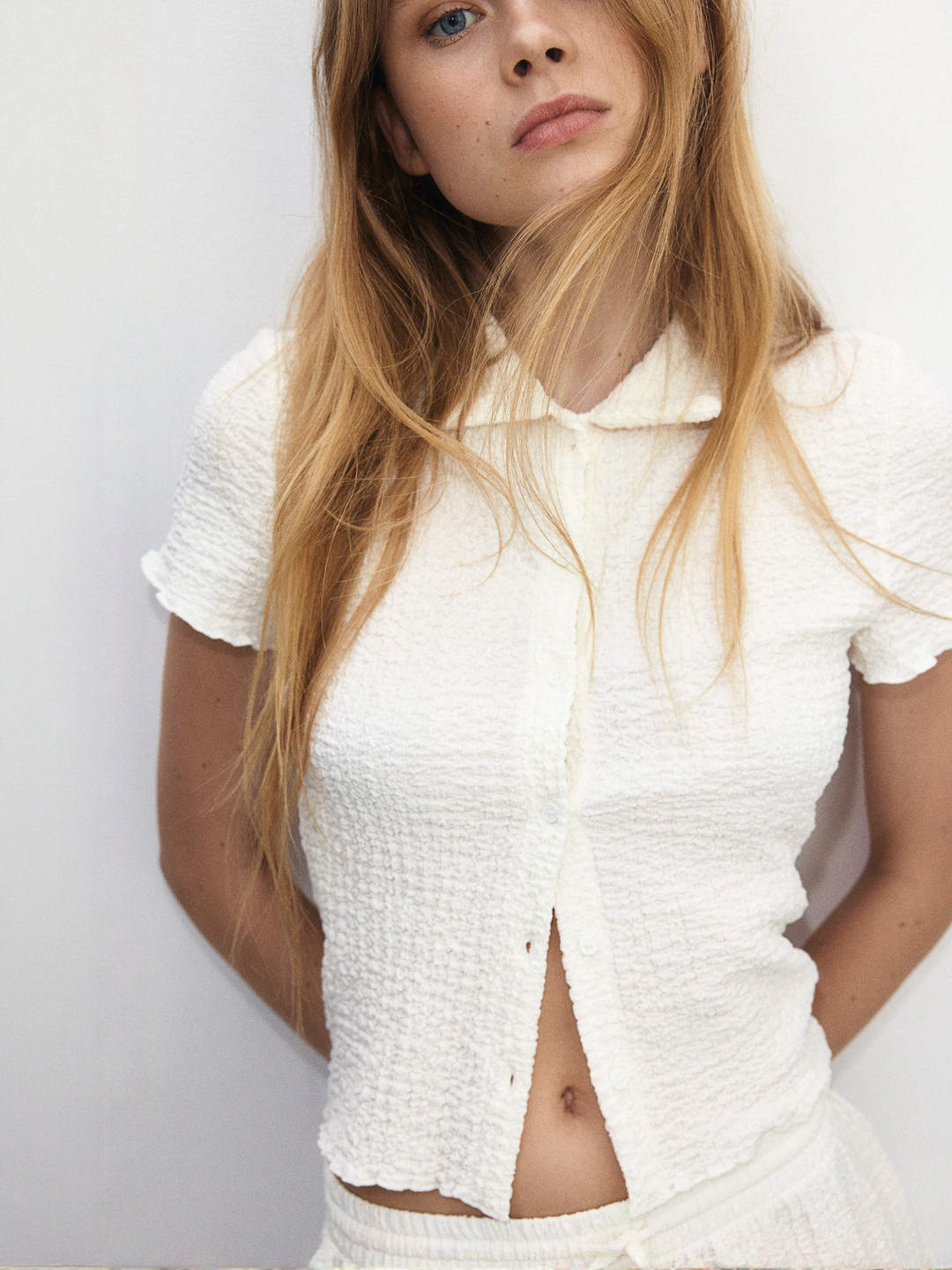 H&M Crinkled Short-Sleeved Shirt