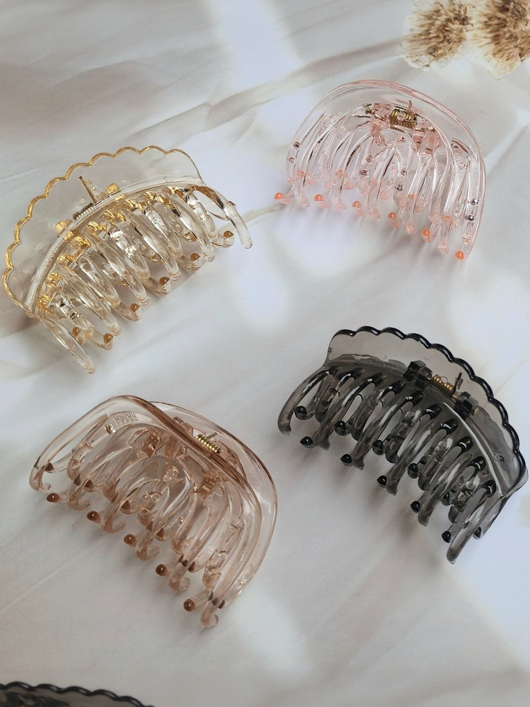 DIVASTRI Pack of 4 Transparent Glossy Finish Hair Claw Clips Set