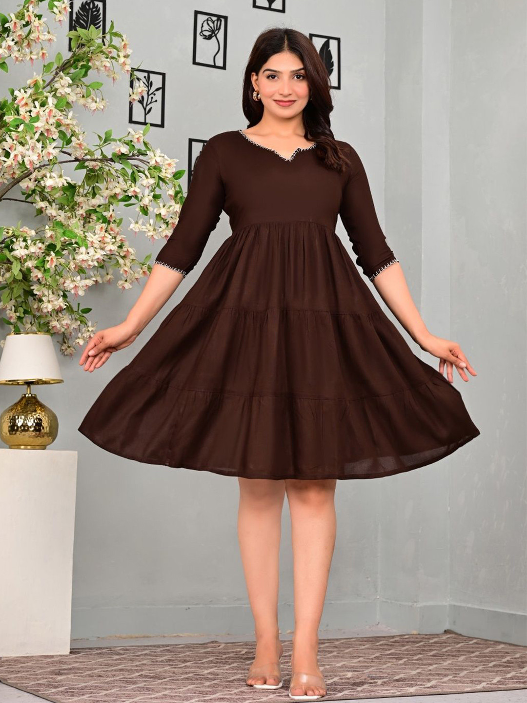 Colorful Collection Solid Fit Flare Knee Length Mini Dress