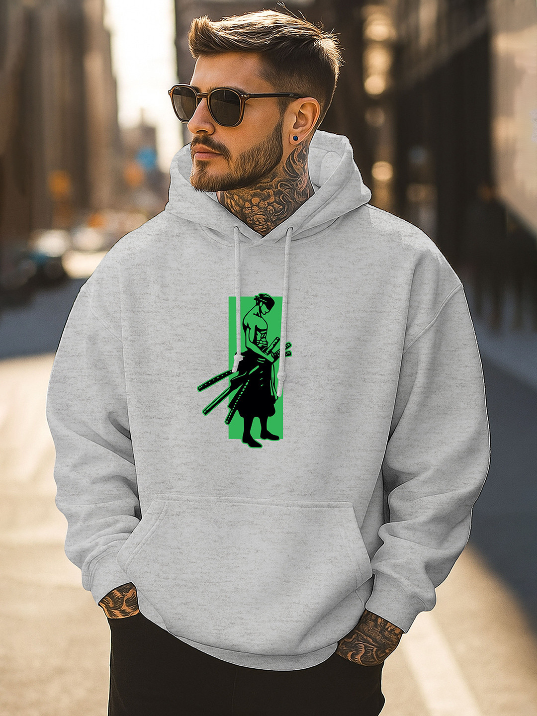 Triptee Men Zoro Printed Hooded Neck Long Sleeve Sweatshirt