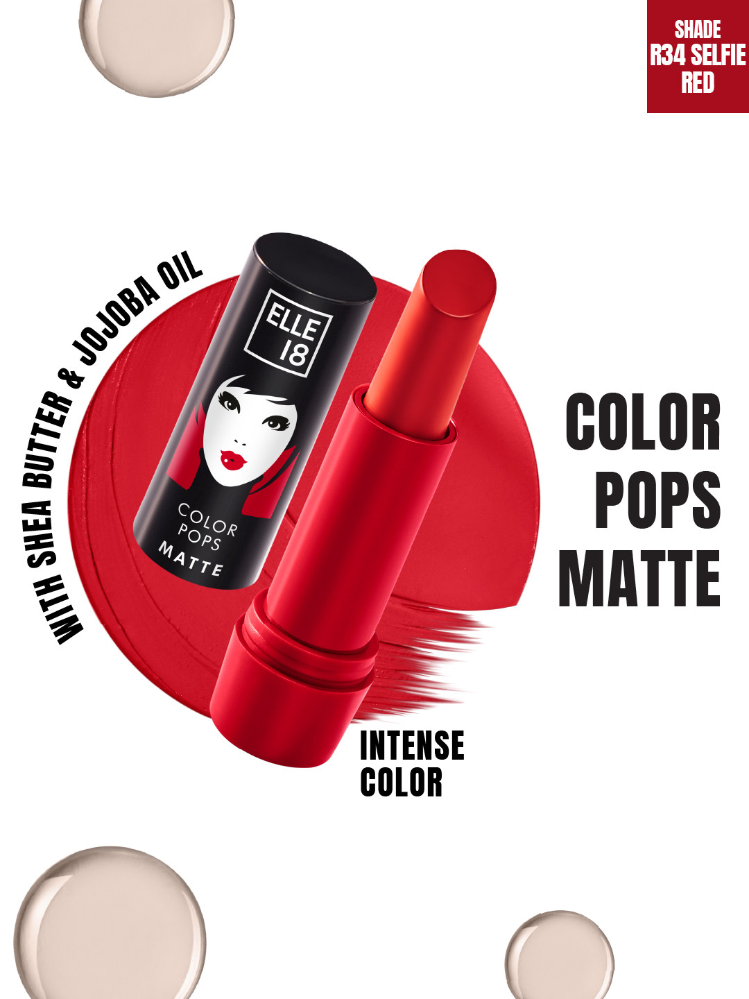 ELLE 18  Color Pop Moisturising Matte Lip Color With Jojoba Oil 4.3g - R32 Rockstar Red