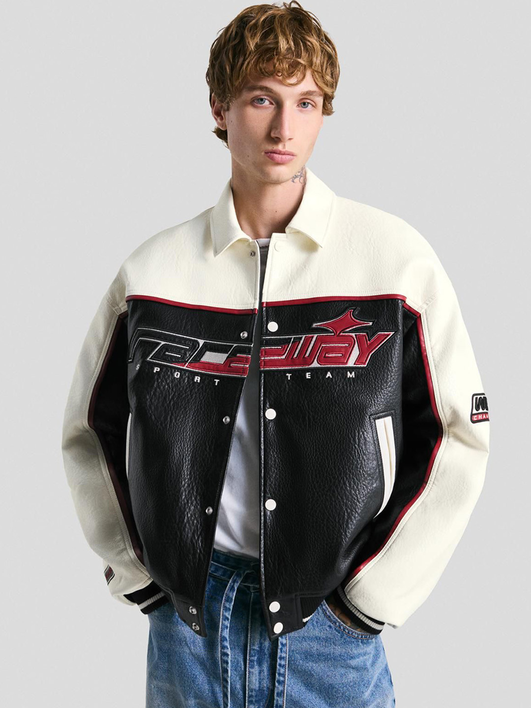 Bershka Printed Leather Effect Jacket