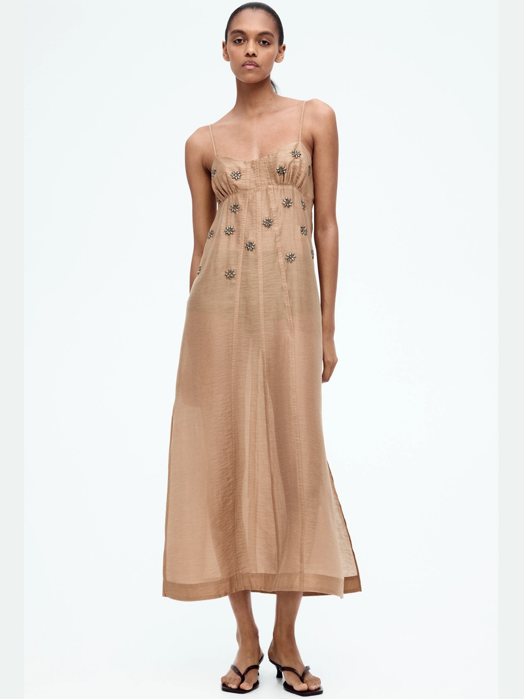 H&M Sheer Embellished Strappy Dress
