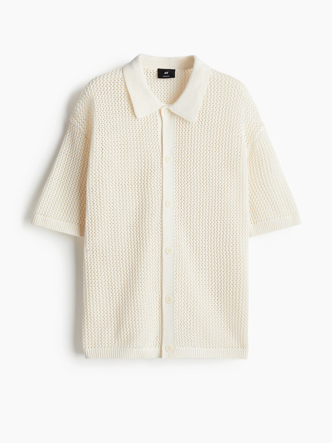 H&M Men Short Sleeve Pointelle-Knit Shirt