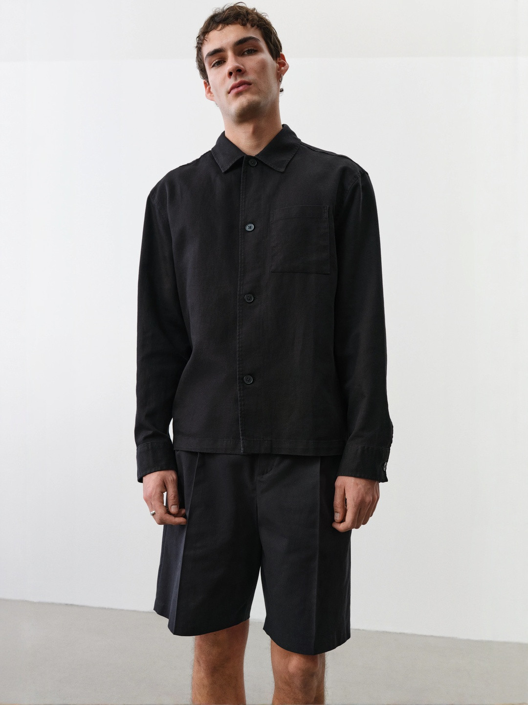 H&M Regular Fit Linen-Blend Overshirt