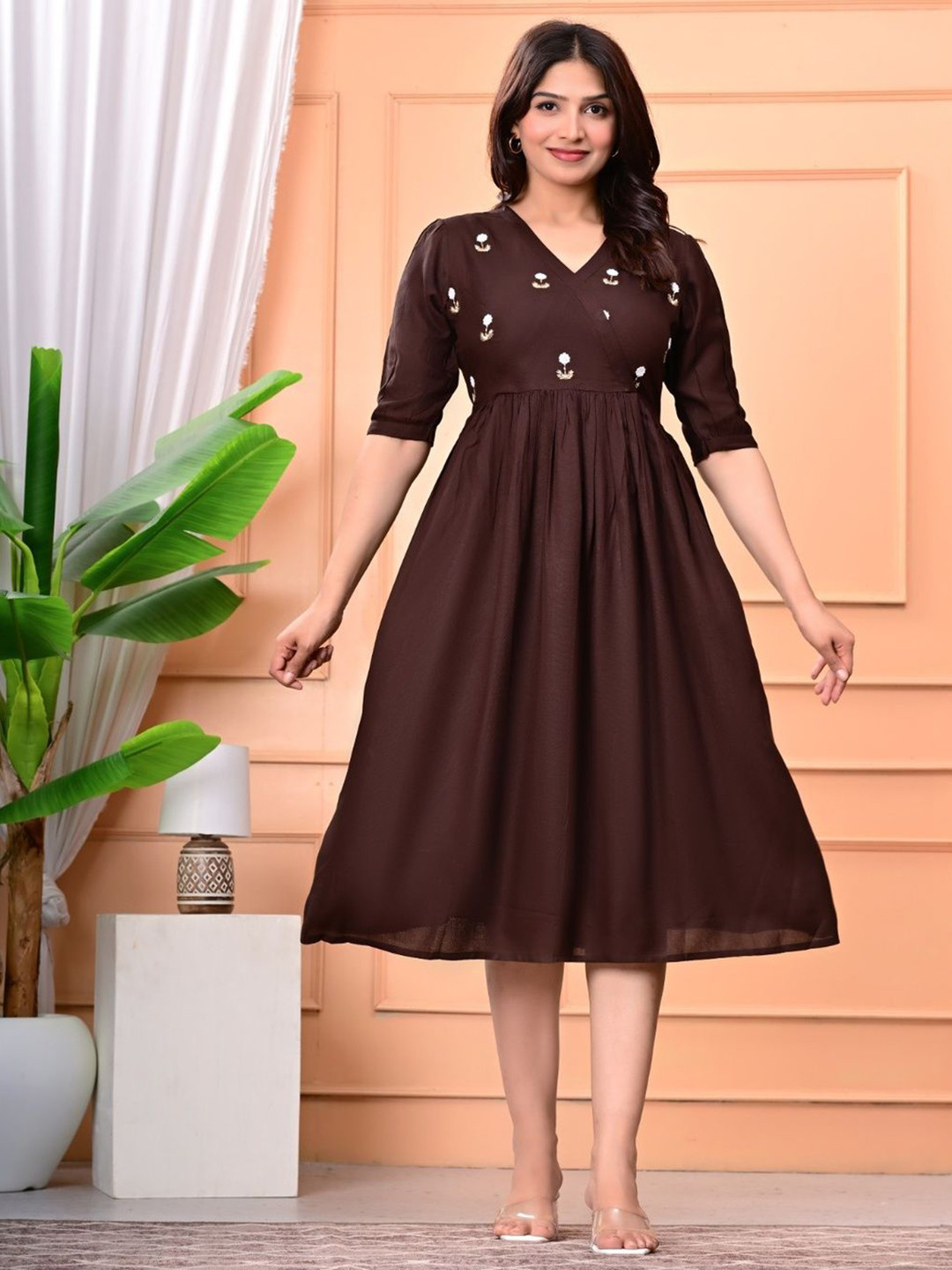 Pollux Craft Women Floral Embroidered Fit & Flare Dress