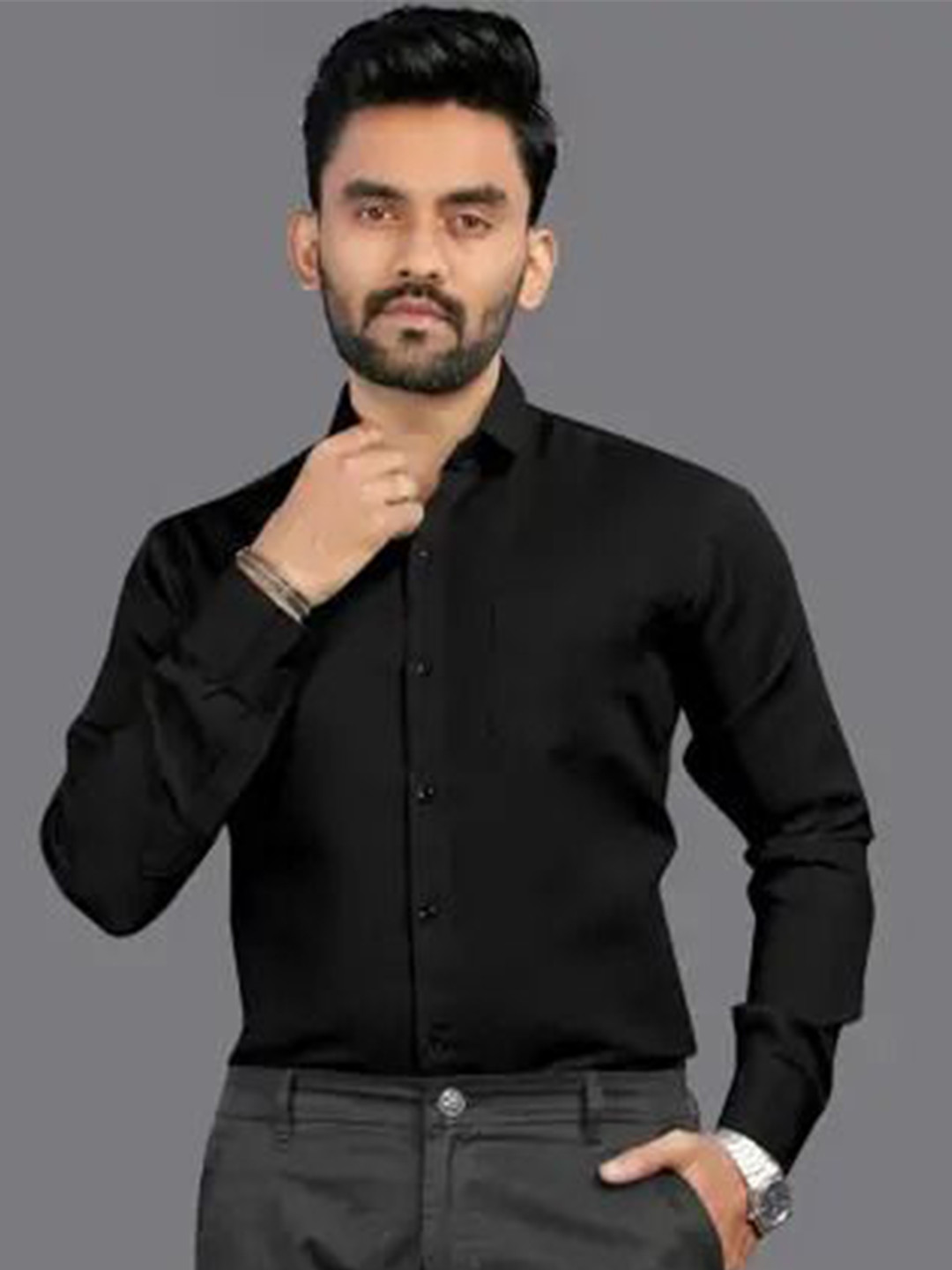 RKCOLLECTION Men Slim Fit Solid Spread Collar Cotton Casual Shirt