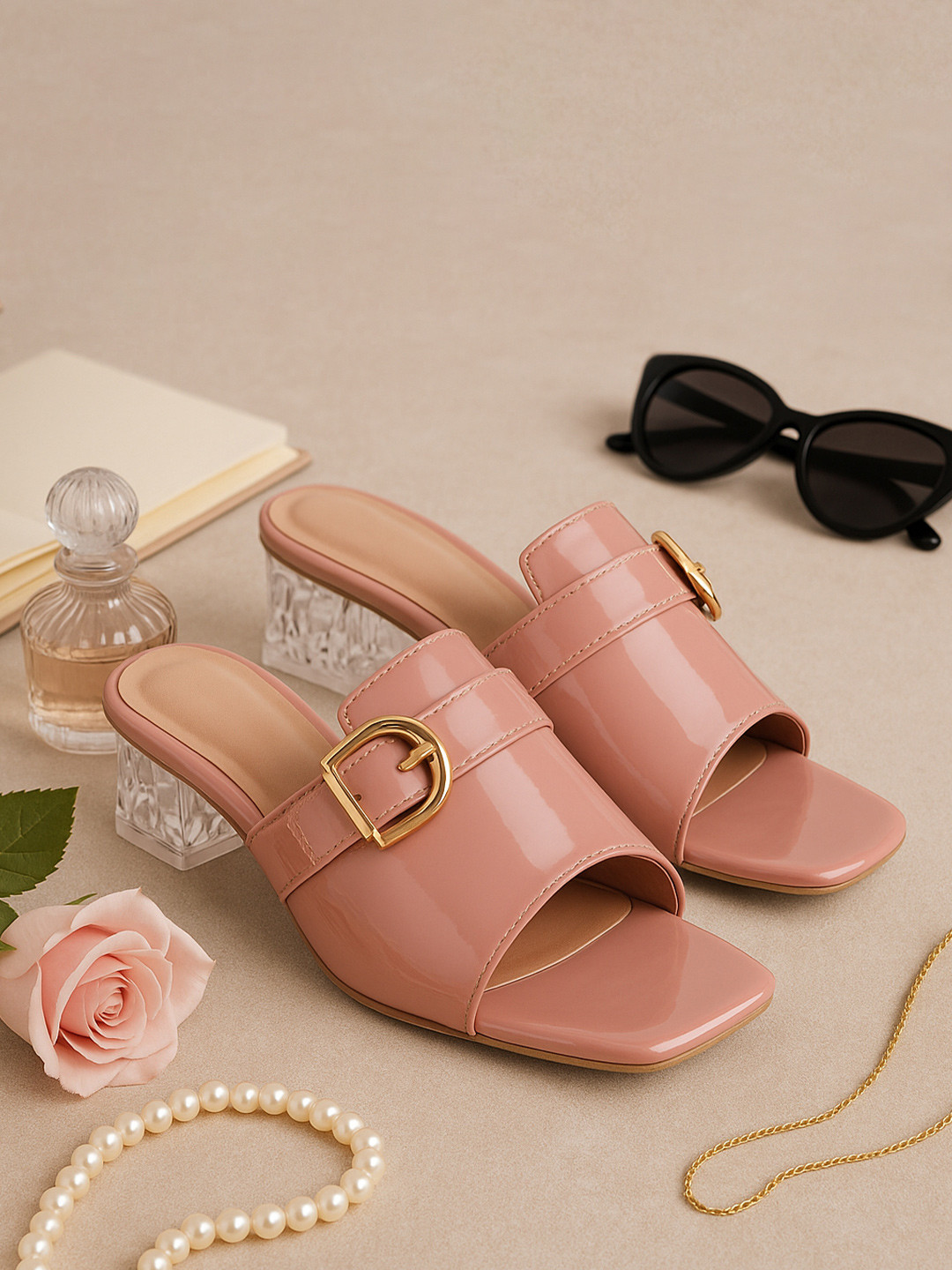 BLINDER Women Open Toe Block Heel Sandals With Buckles