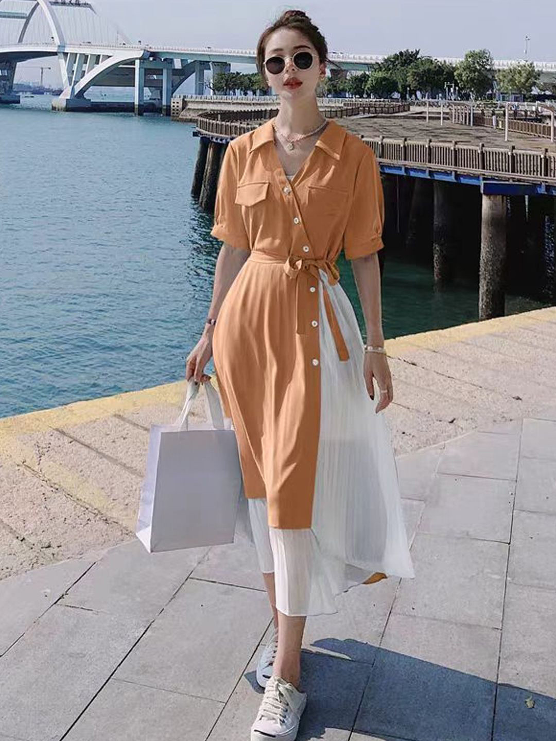 StyleCast Women Shirt Collar A-Line Midi Dress