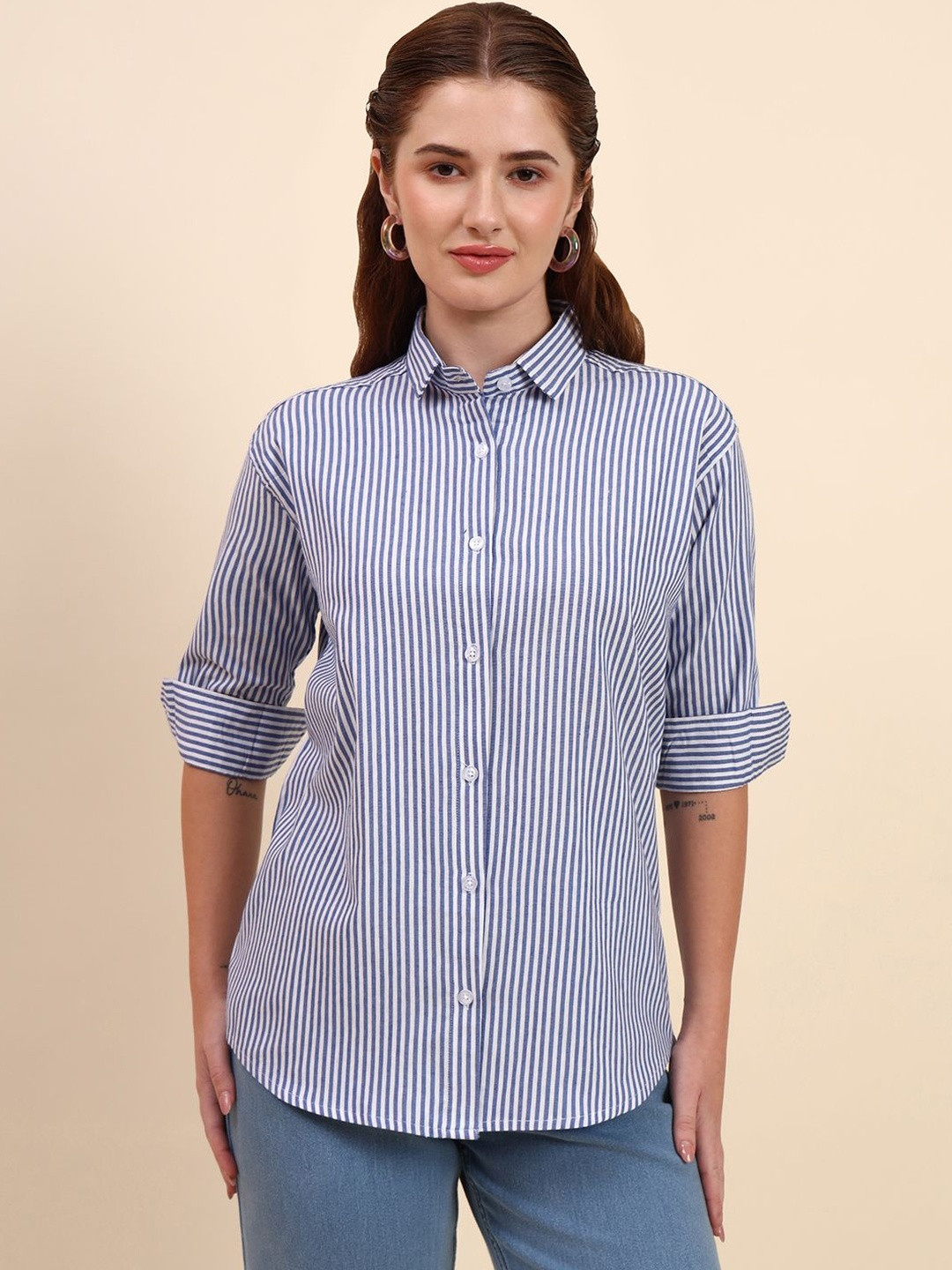 DressBerry Women Blue Multi Stripes Casual Shirt