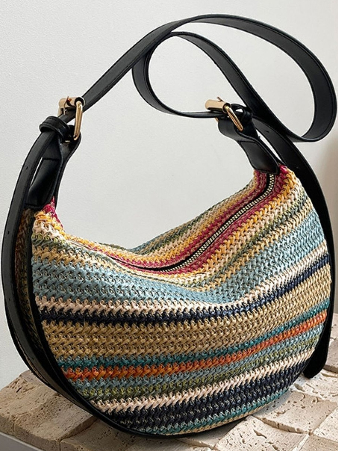 CORSICA Black Graphic Polyester Small Casual Hobo Bag