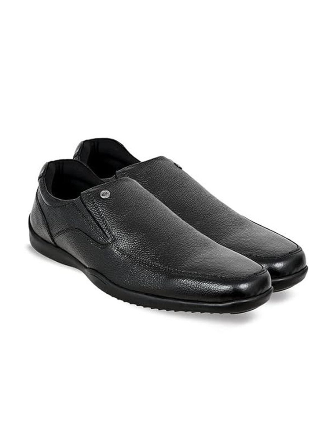 Allen Cooper Men Textured Round Toe Leather Formal Slip Ons