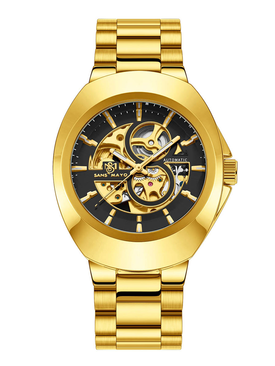 SANSIMAYO Men Skeleton Dial & Bracelet Style Straps Analogue Watch SM-M-210-G-G-GB