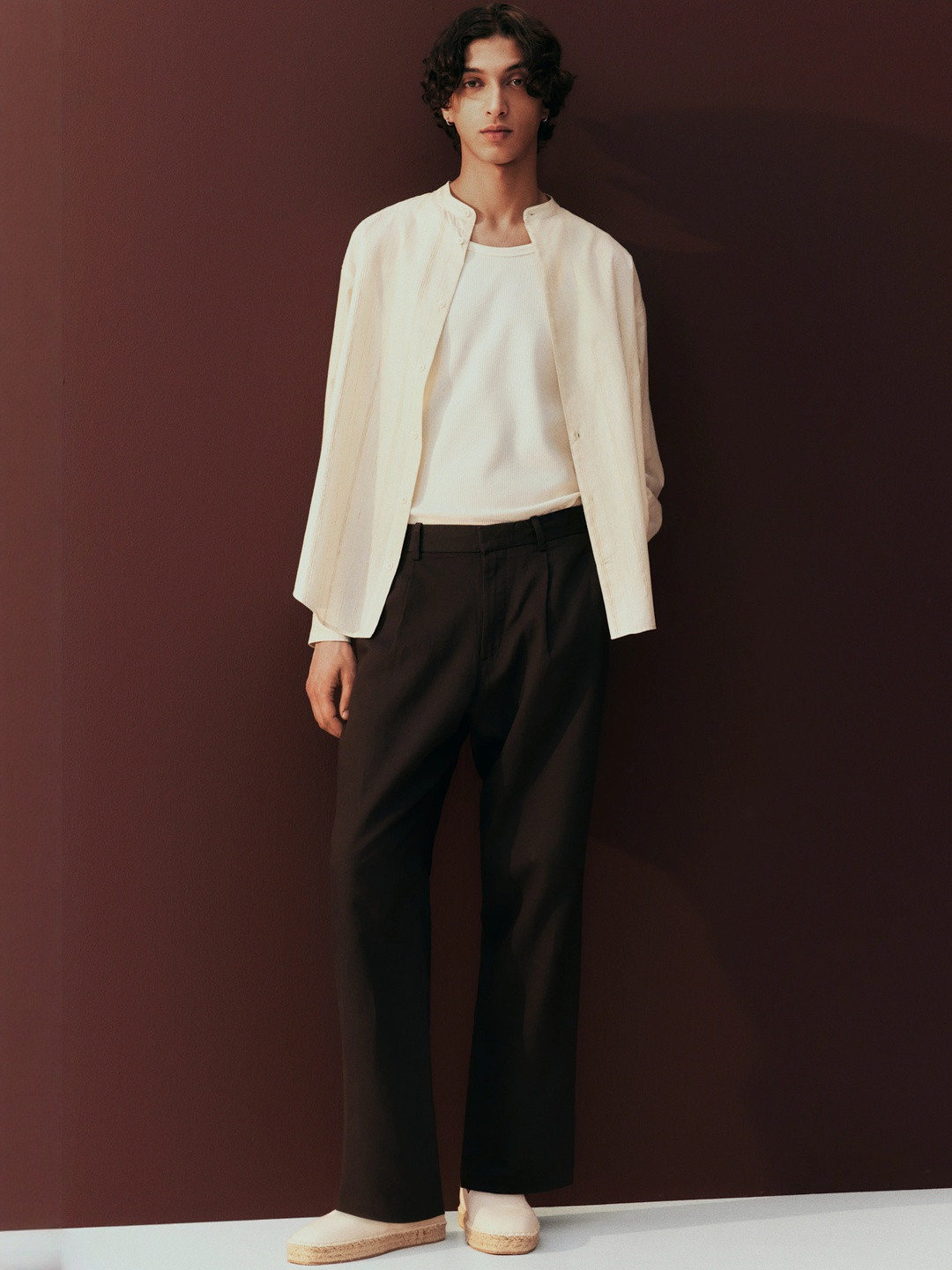 H&M Regular Fit Linen-Blend Grandad Shirt