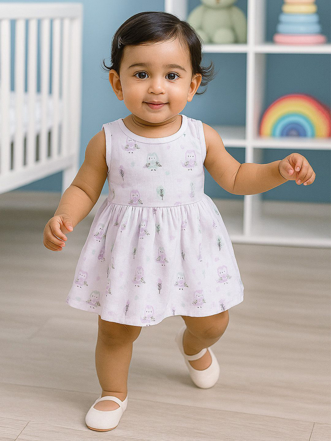 Nuego Girls Birds Printed Organic Cotton Fit & Flare Dress