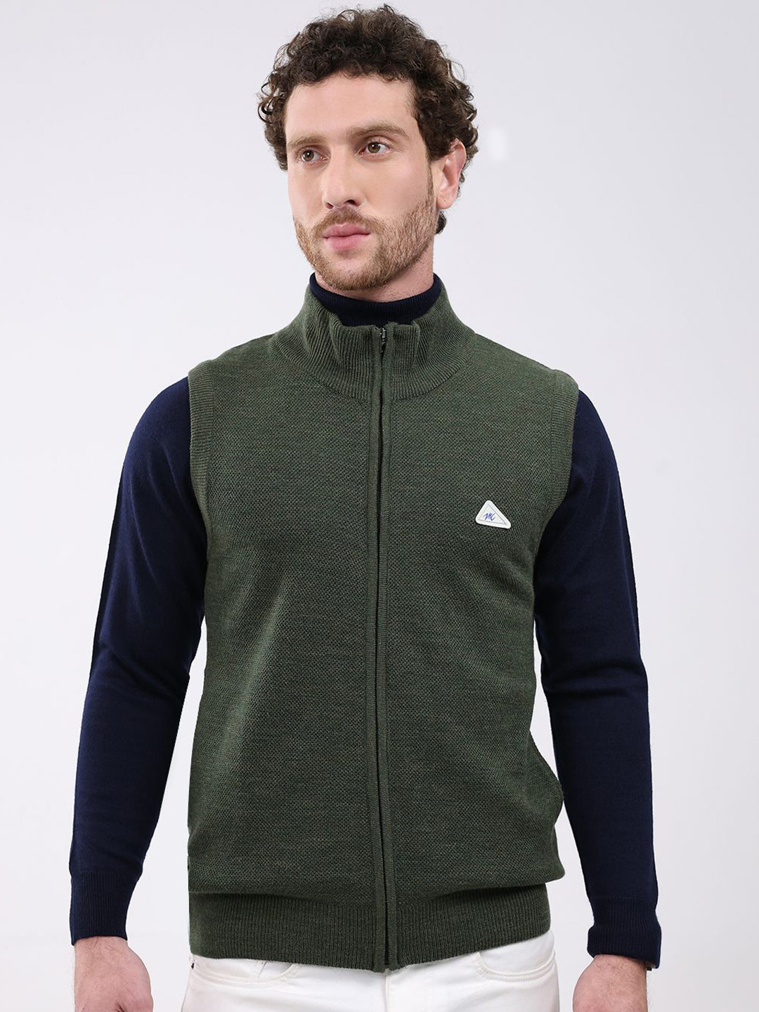 Monte Carlo Men Woollen Mock Collar Sweater Vest with Zip Detail