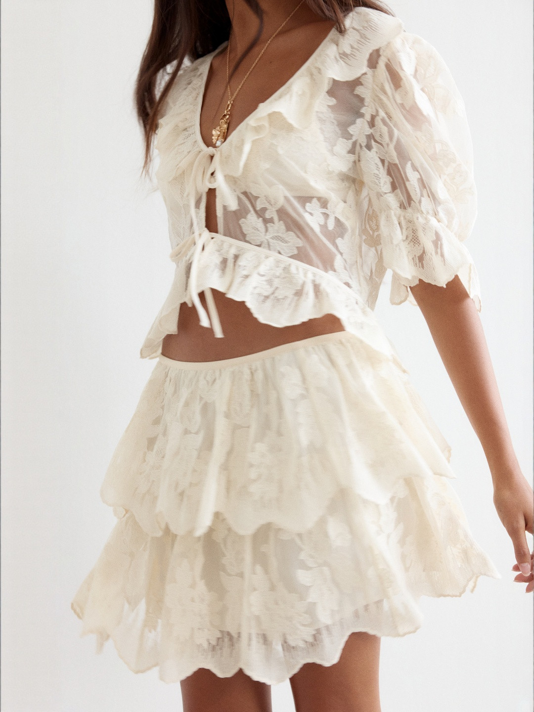 H&M Embroidered Mesh Blouse