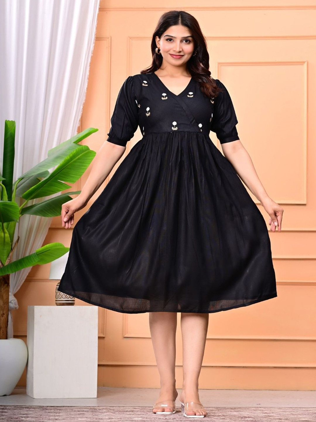 Aloan Beauty Women Embroidered Fit and Flare