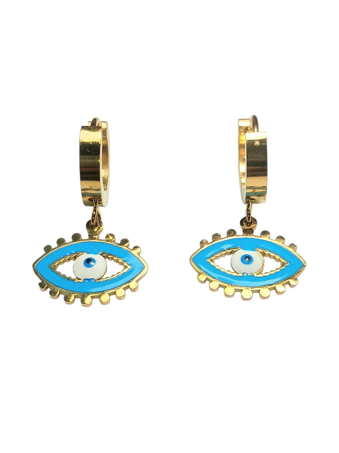 Klean & Care Gold-Toned Stainless Steel Evil Eye Dangle Hoop Earrings