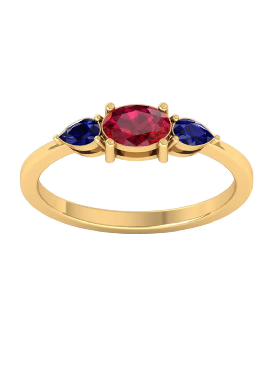 Eddicted 925 Sterling Silver 14K Gold-Plated Ruby And Sapphire Studded Finger Ring
