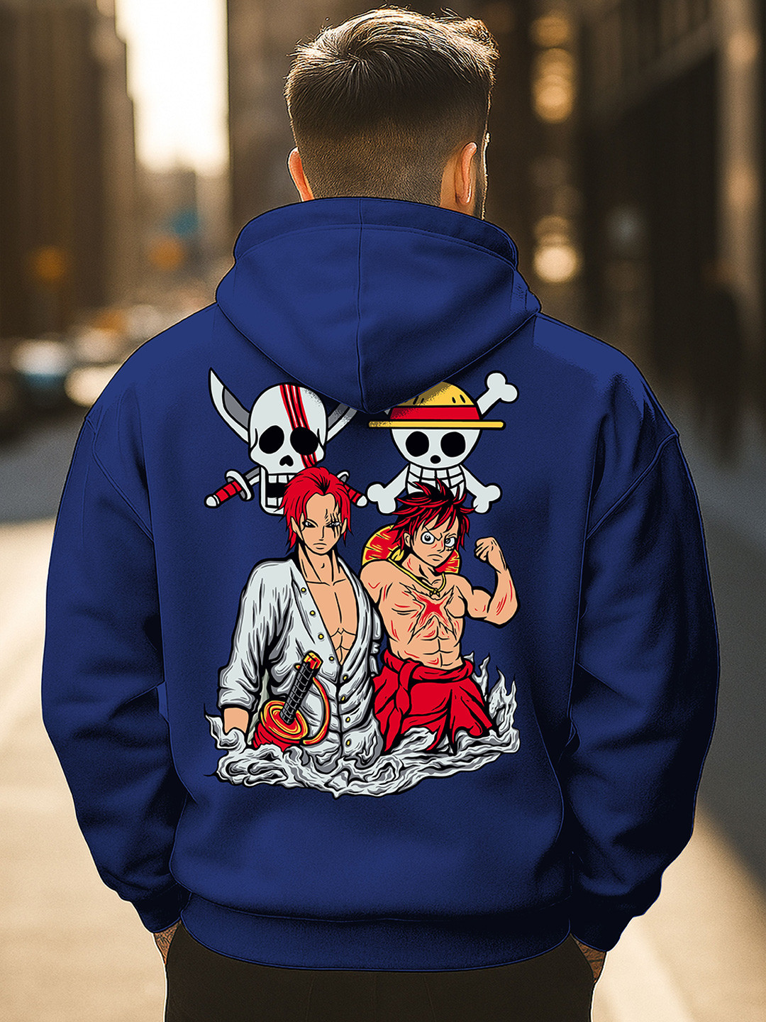 Triptee Men Shanks & Monkey D. Luffy Anime Printed Hooded Neck Sweatshirt