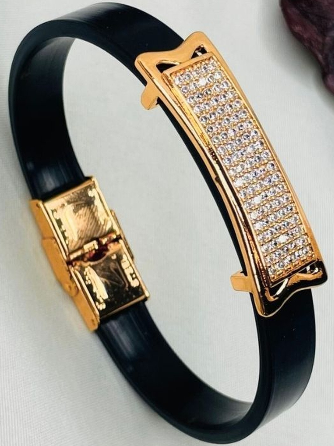 RKB Sales Men American Diamond Antique Rose Gold-Plated Wraparound Bracelet