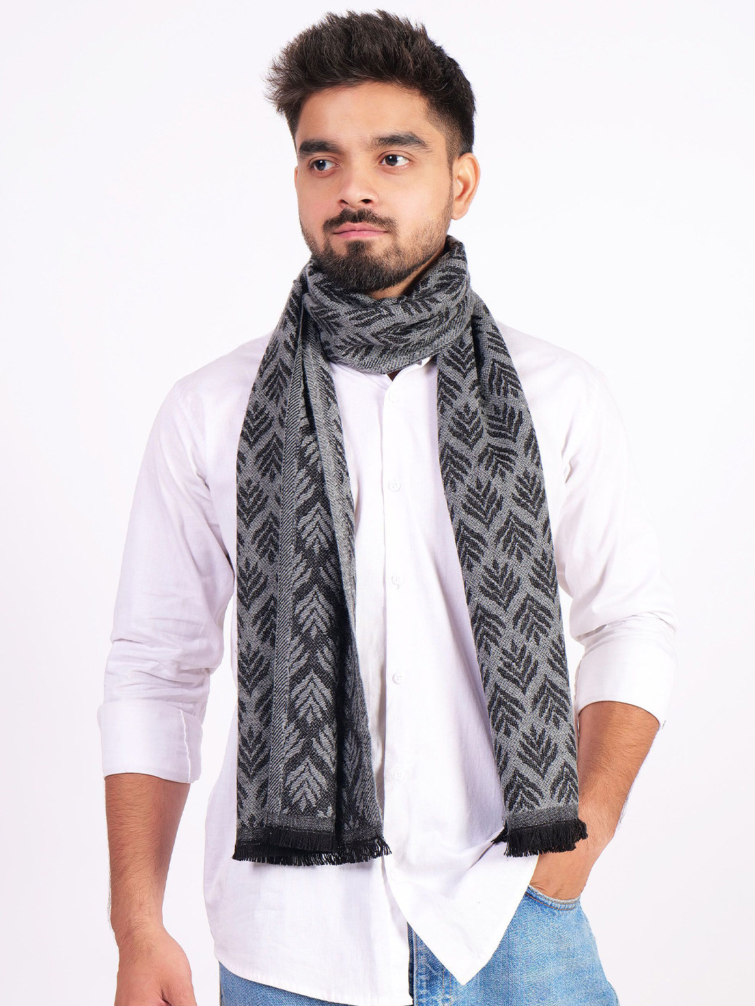 Mast & Harbour Men Self Design Scarf Has Frayed Border