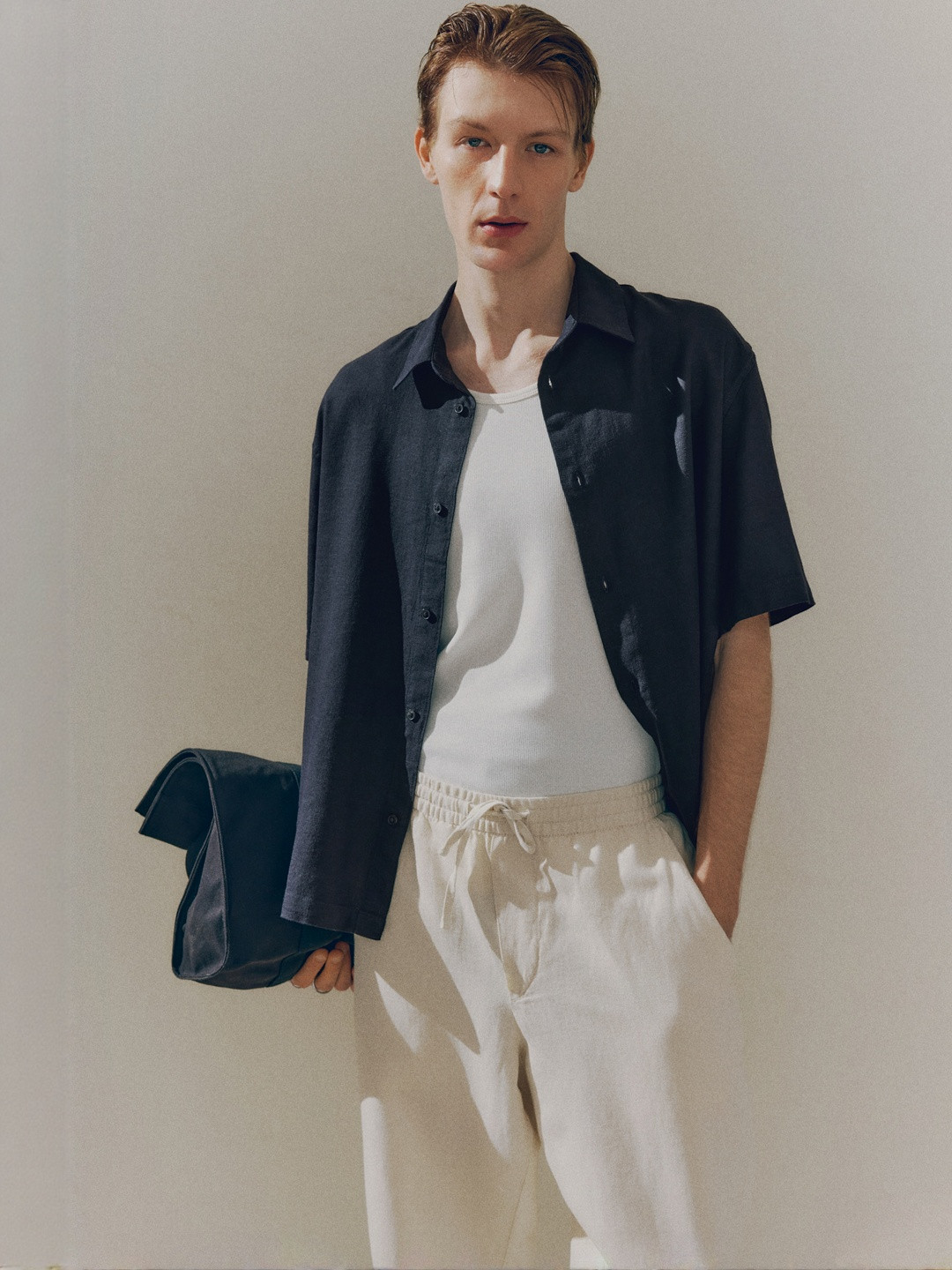 H&M Loose Fit Short-Sleeved Linen-Blend Shirt