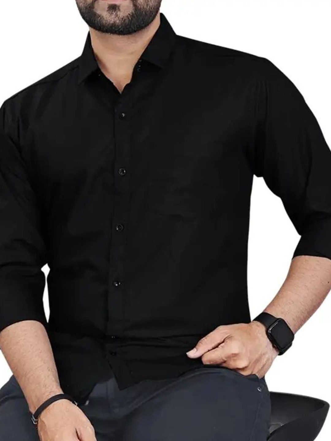 RKCOLLECTION Men Solid Spread Collar Cotton Casual Shirt
