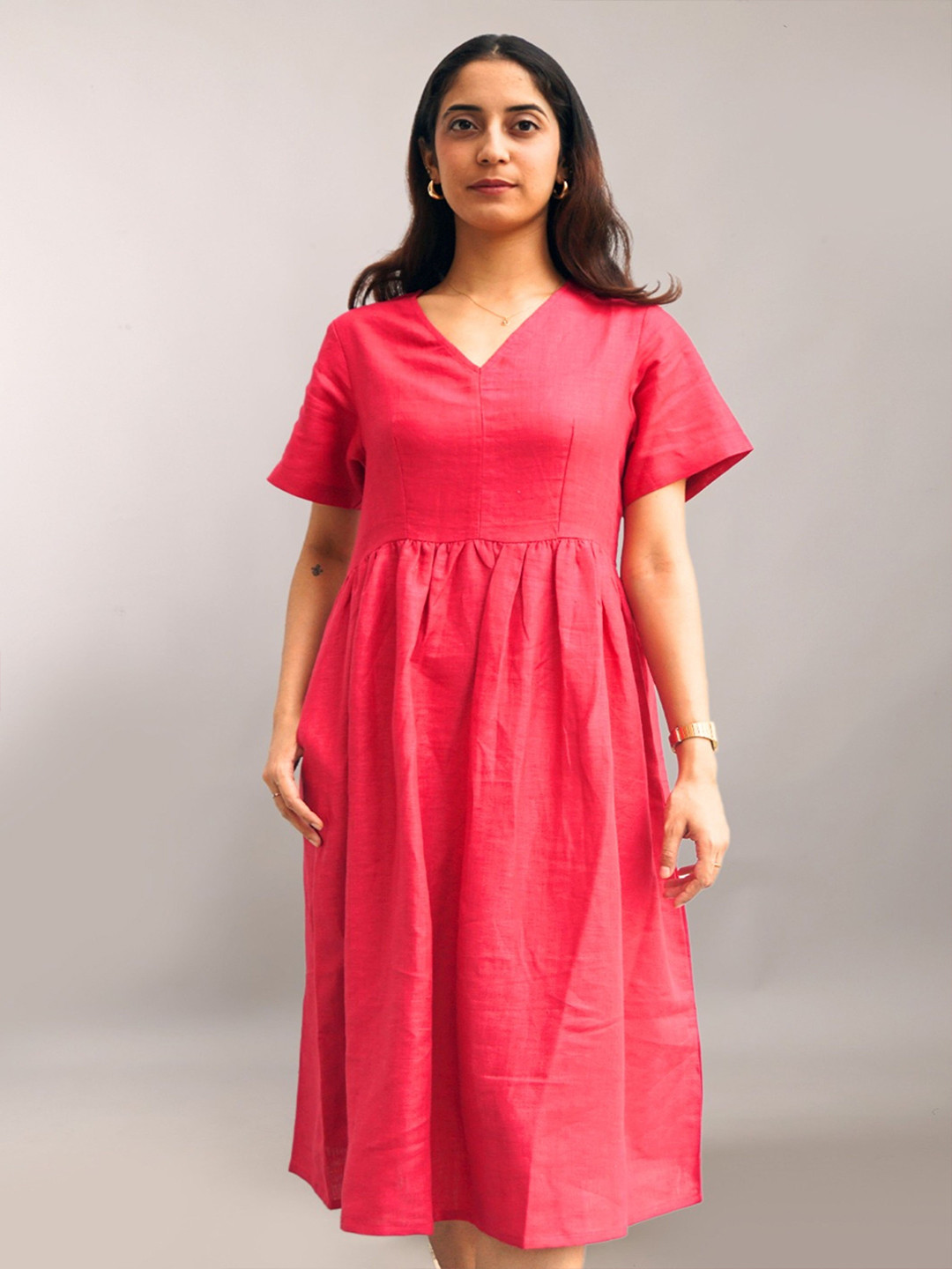THE MAJESTIC PEACOCK Linen A-Line Midi Dress