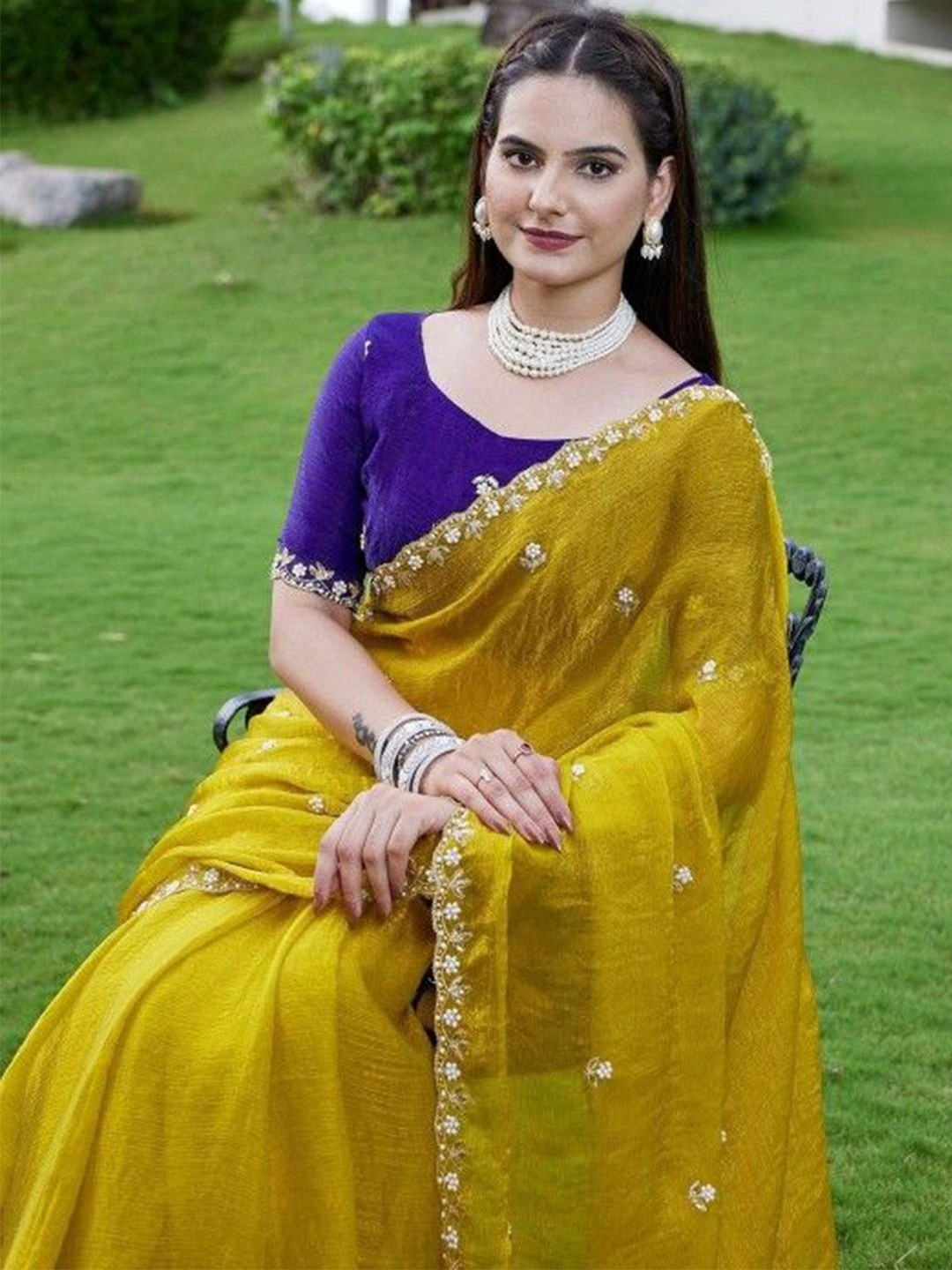 Sita Embellished Heavy Work Pure Chiffon Saree With Blouse Piece