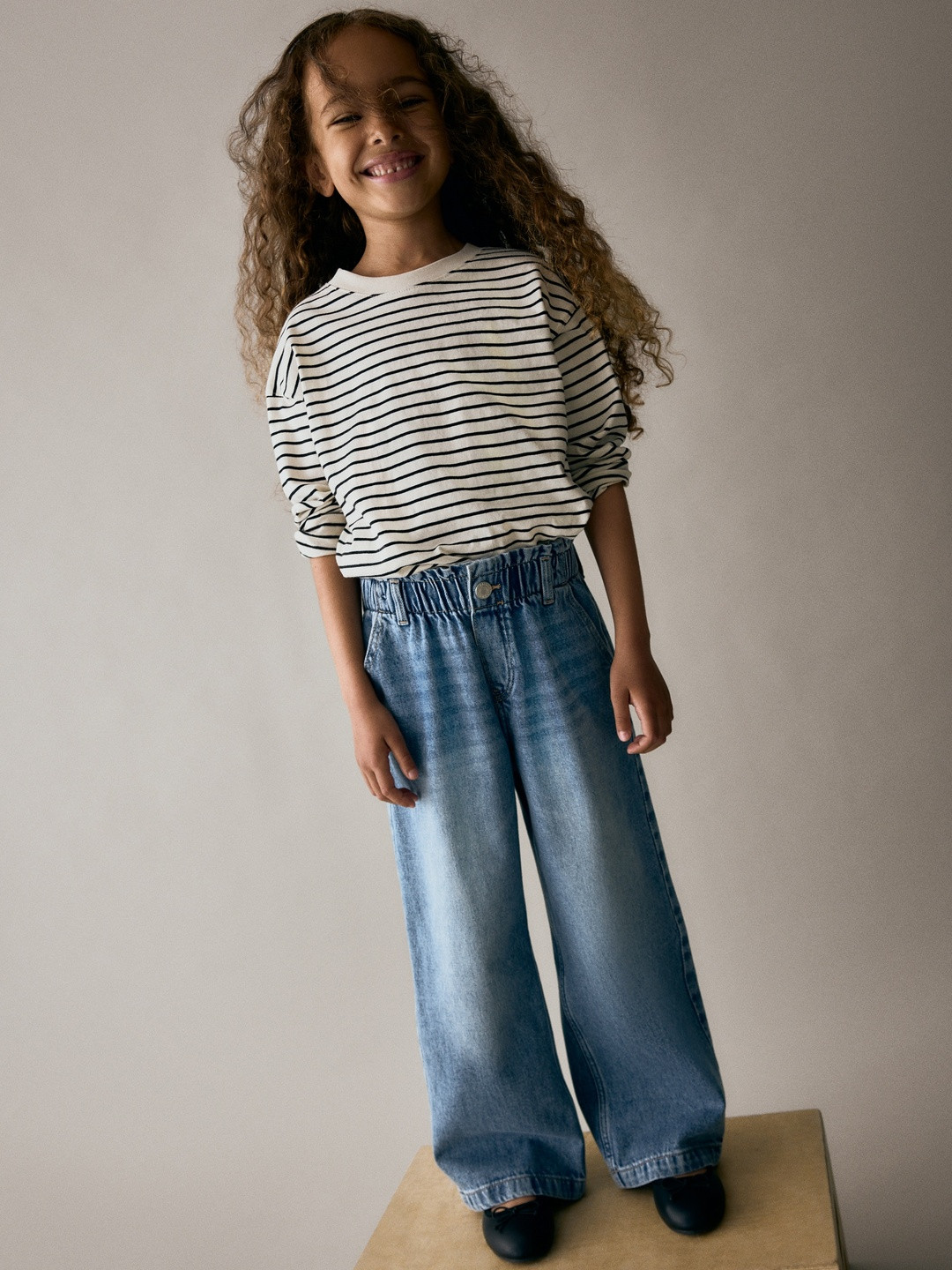 H&M Girls Wide Leg Paper Bag Pure Cotton Jeans