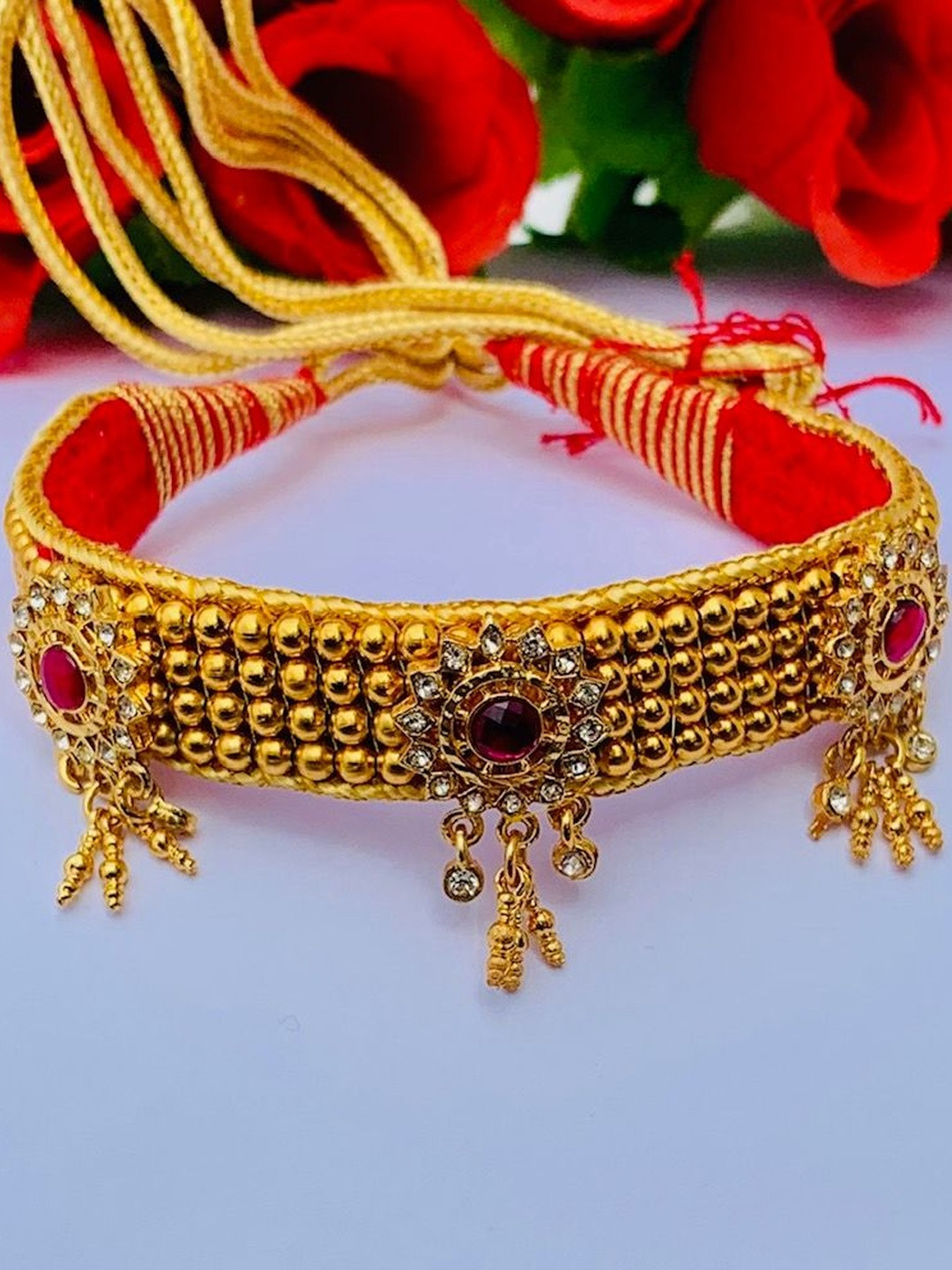 Maruti Rajasthan Gold Plated Artificial Stones Studded & Beaded Statement Necklace