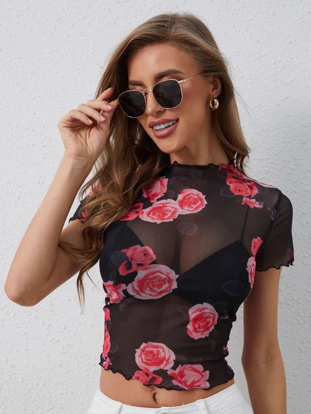 StyleCast Women Floral Print Fitted Crop Top