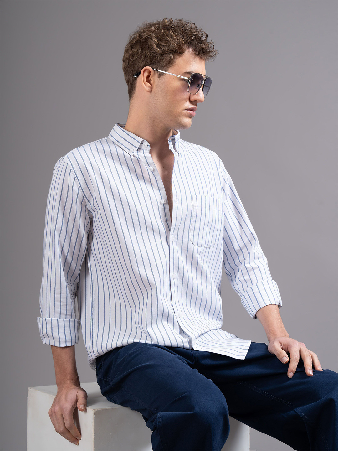 British Club Striped Button-Down Collar Smart Slim Fit Cotton Casual Shirt