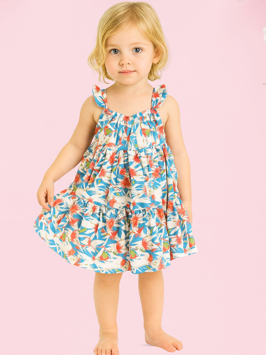 TotzTouch Kids Girls Gathered Floral Print Frock