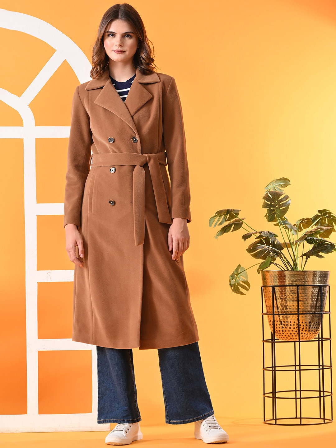 TBOJ Women Double-Breasted Leather Overcoat