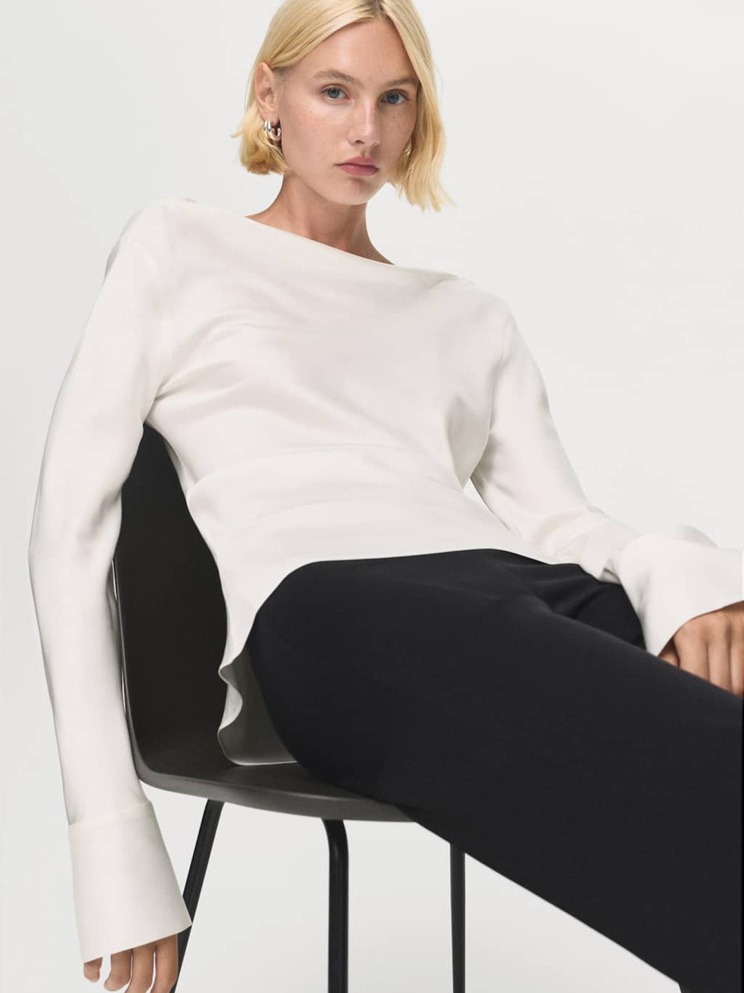 MANGO Bell Sleeve Satin-Finish Top