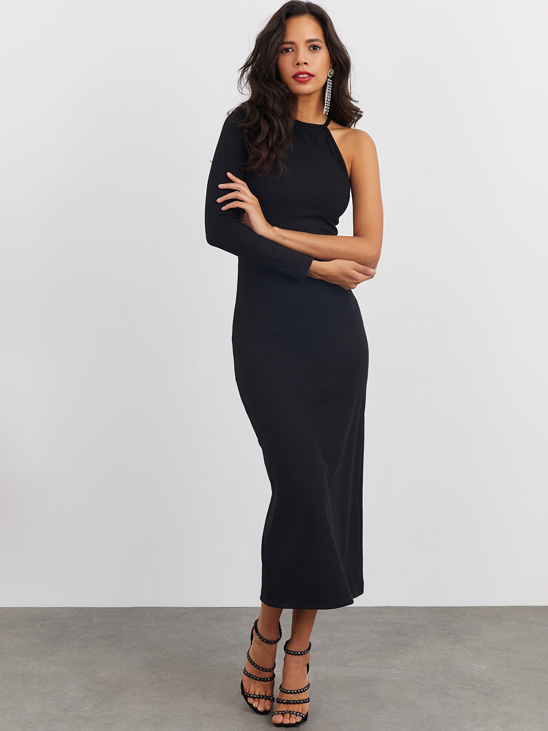 Cool & Sexy Women One Shoulder Sheath Midi Dress