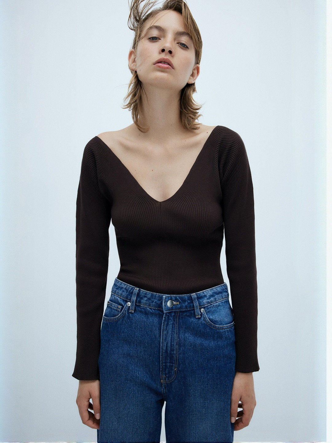 H&M Rib-Knit V-Neck Top