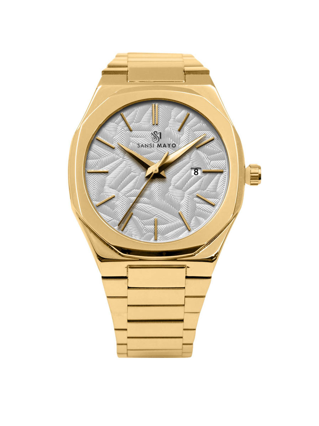 SANSIMAYO Men Dial & Stainless Steel Bracelet Style Straps Analogue Watch SM-M-164-G-G-W